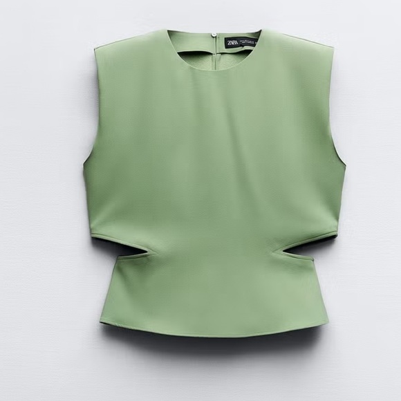 Zara Olive Green Blouse with Button Detail - Picture 2 of 4